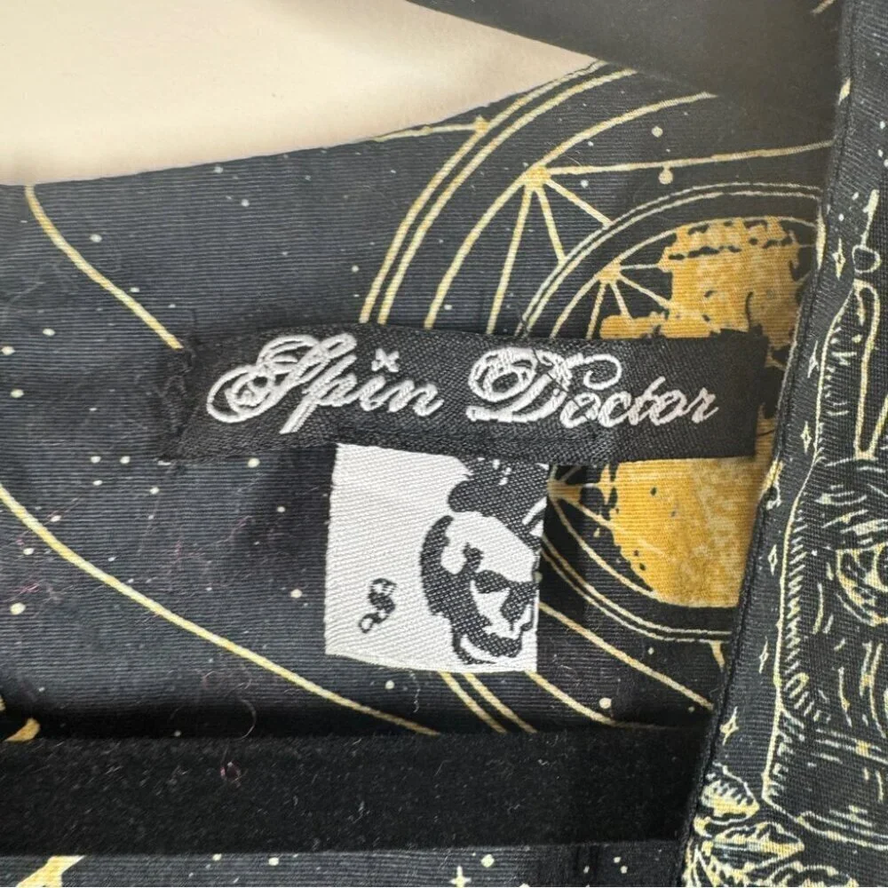 Spin Doctor Hell Bunny Y2K Pentagram Constellations Gothic Black Mini Dress S - Picture 5 of 15